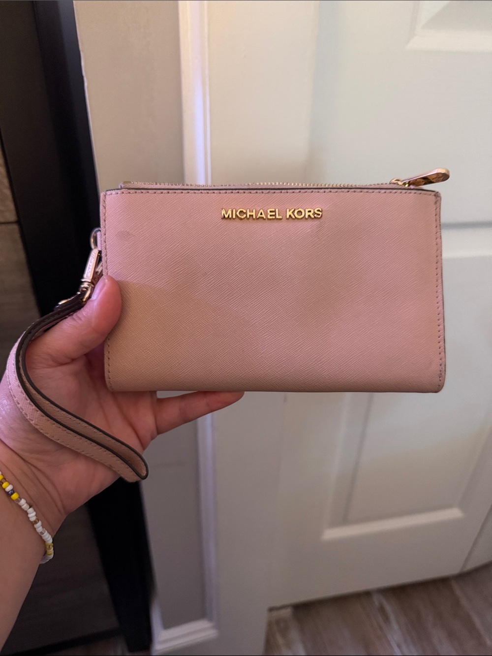 Michael Kors Blush Pink Leather Wristlet Clutch with Gold Hardware